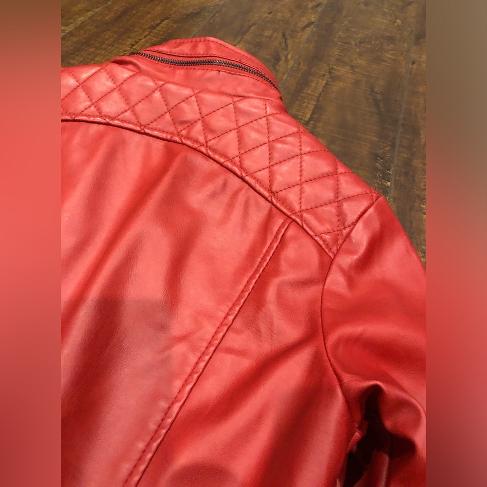 Cavalini Faux Leather Motorcycle Fashion Jacket Size MEDIUM- Rose Red NWT - Picture 13 of 15